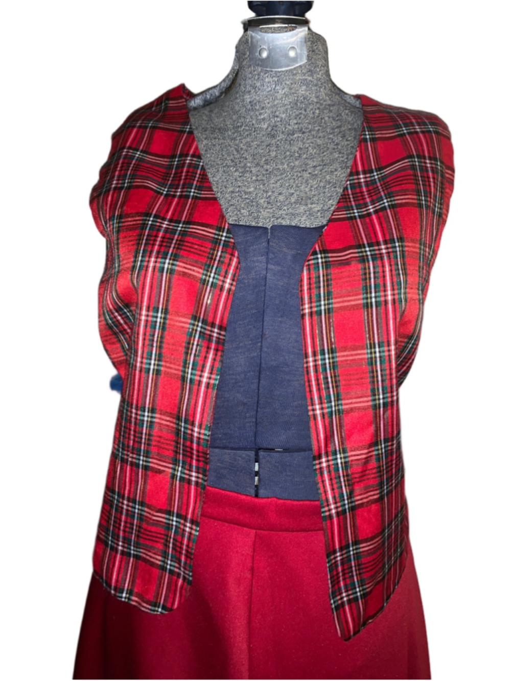 Women's vintage homemade Plaid Vest Red Green Size M